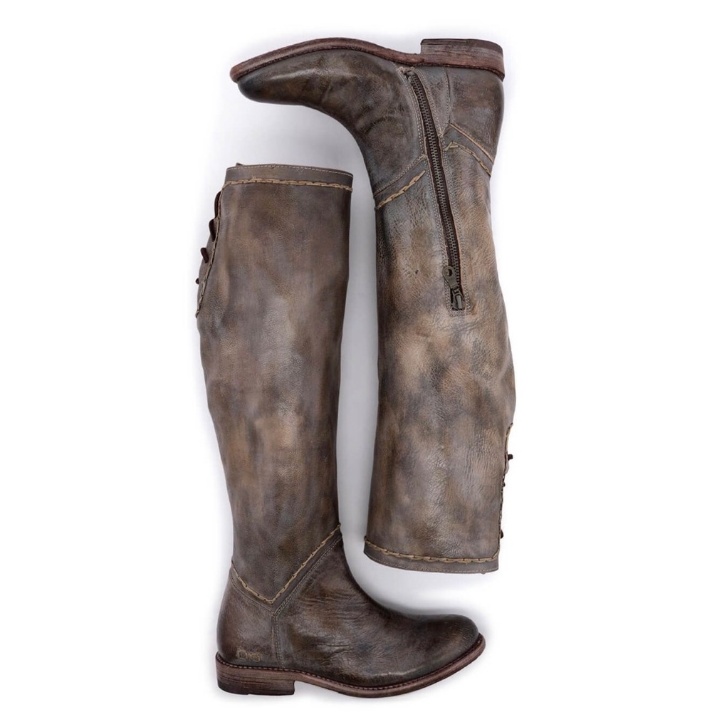 Bed Stu Manchester Taupe Rustic Mason leather tall slouch boots lace up size 10